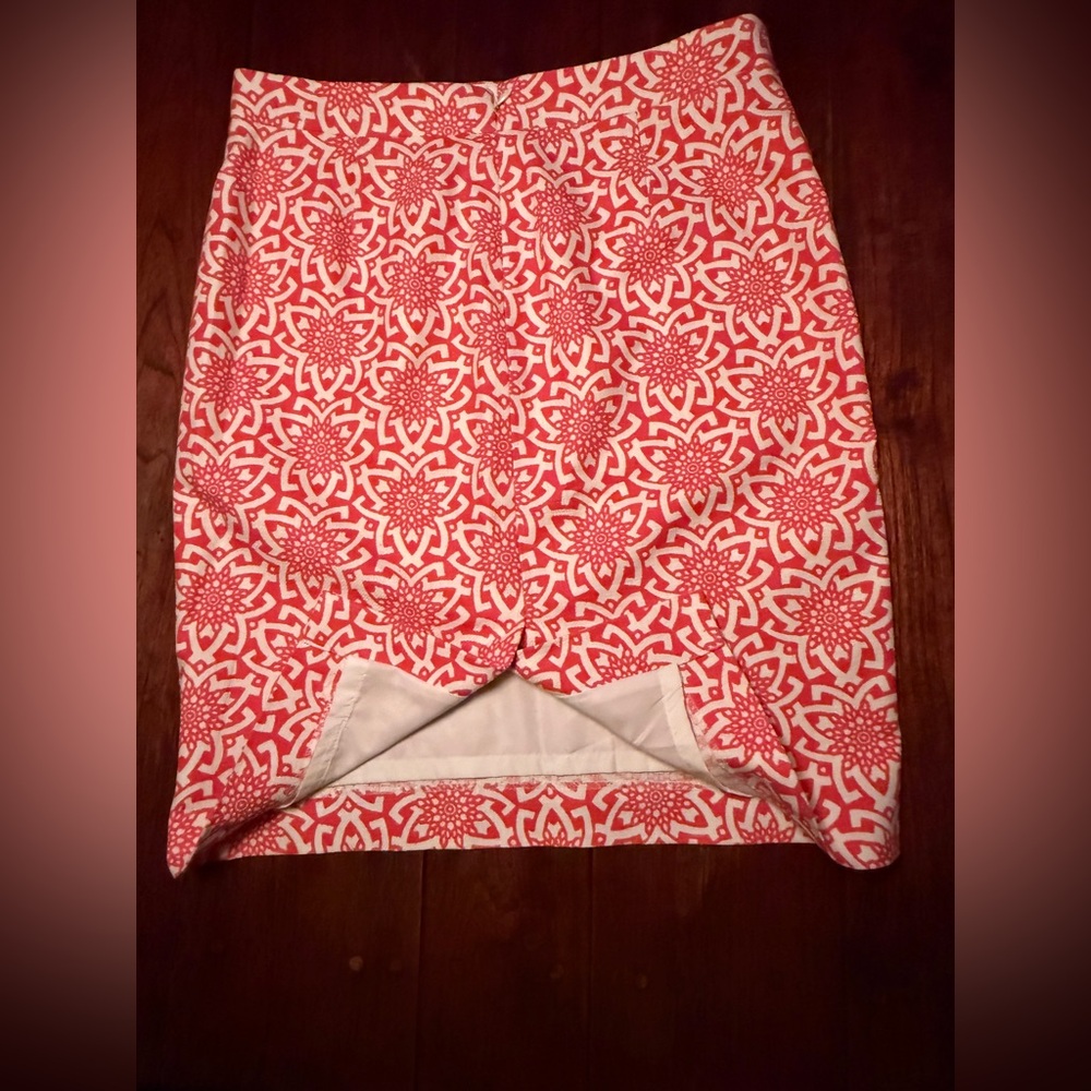 J Crew Basketweave pencil skirt CORAL LINEN Skirt Lined Back Slit Size 4 - Picture 8 of 14